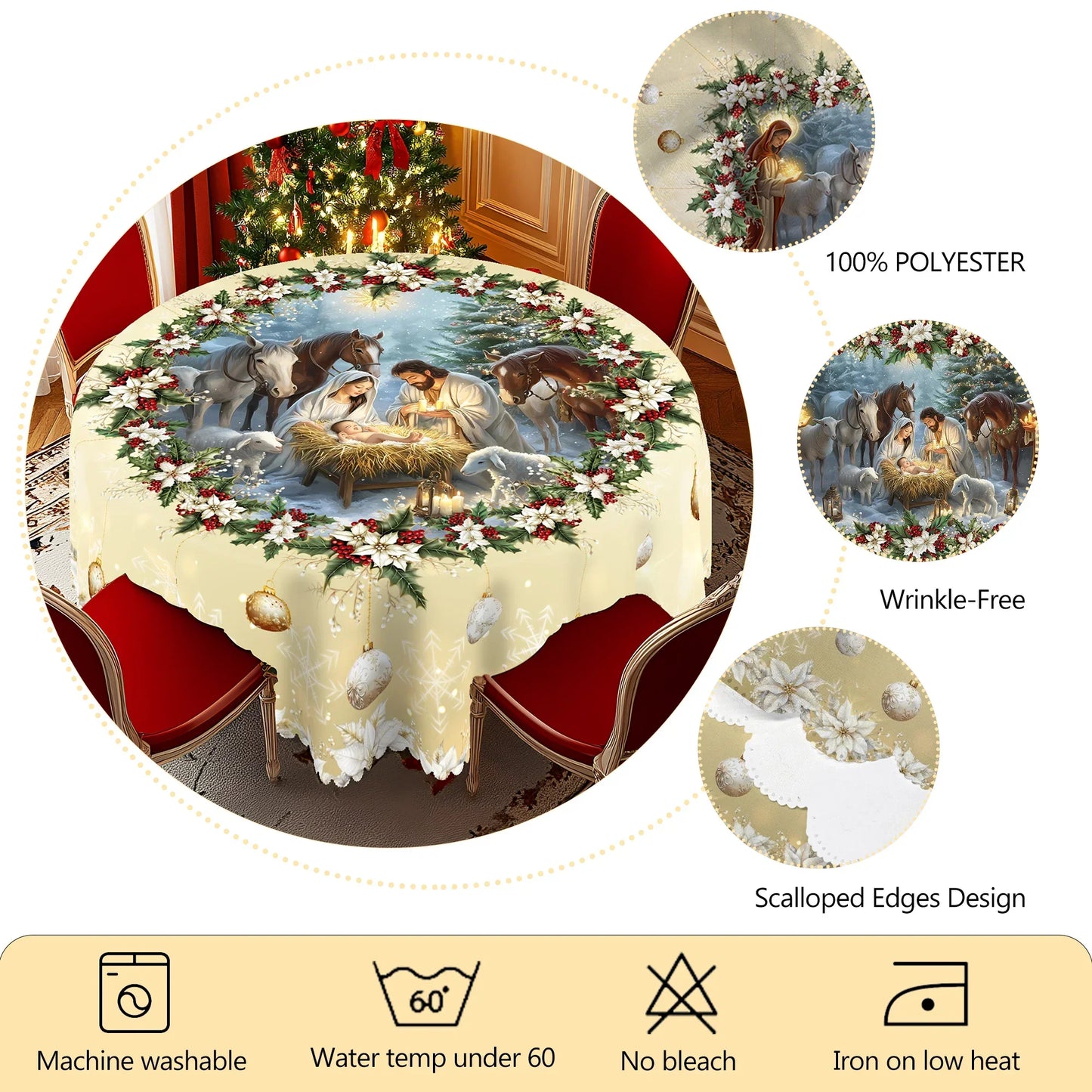 Aurynne - Festive Nativity Tablecloth