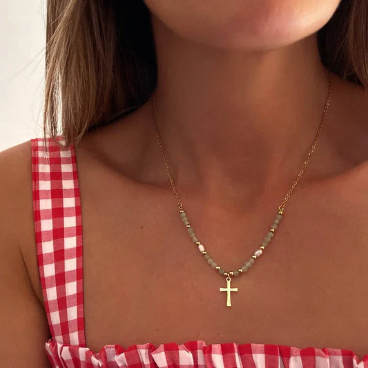 Cymone - Faith Cross Beaded Necklace